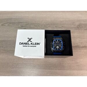 Daniel Klein Exclusive Mens‎ Watch Black Tonneau Blue Silicone Strap Multi-Dial